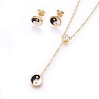 Set de Collar y Aretes Mujer Yin Yang SE000067 - Acero Inoxidable 304 Dorado